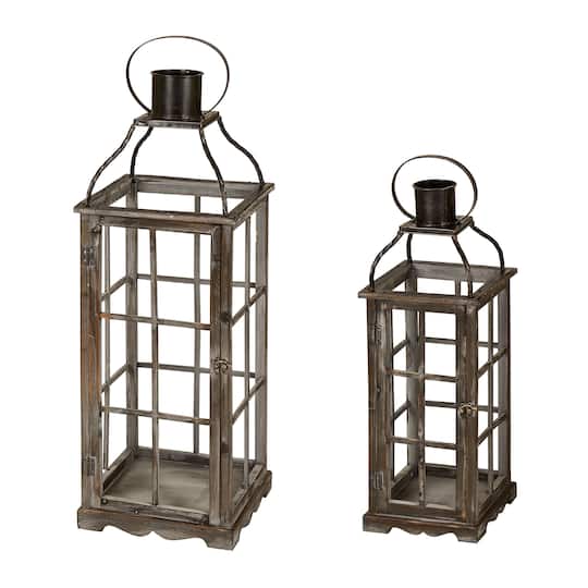 Glitzhome&#xAE; Oversized Wood &#x26; Metal Lantern Set